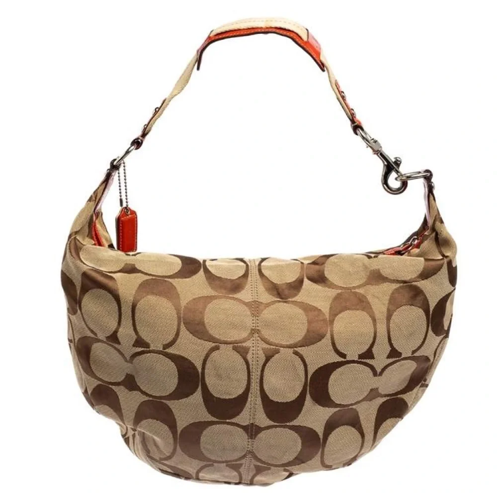 Coach Coach Beige/Orange Signature Canvas and Patent Leather Front Pocket Hobo